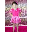 Hot Pink White Minnie Dots Bubble Sleeves Princess Dress & Hot Pink White Dots Satin Bow Party Costume C383
